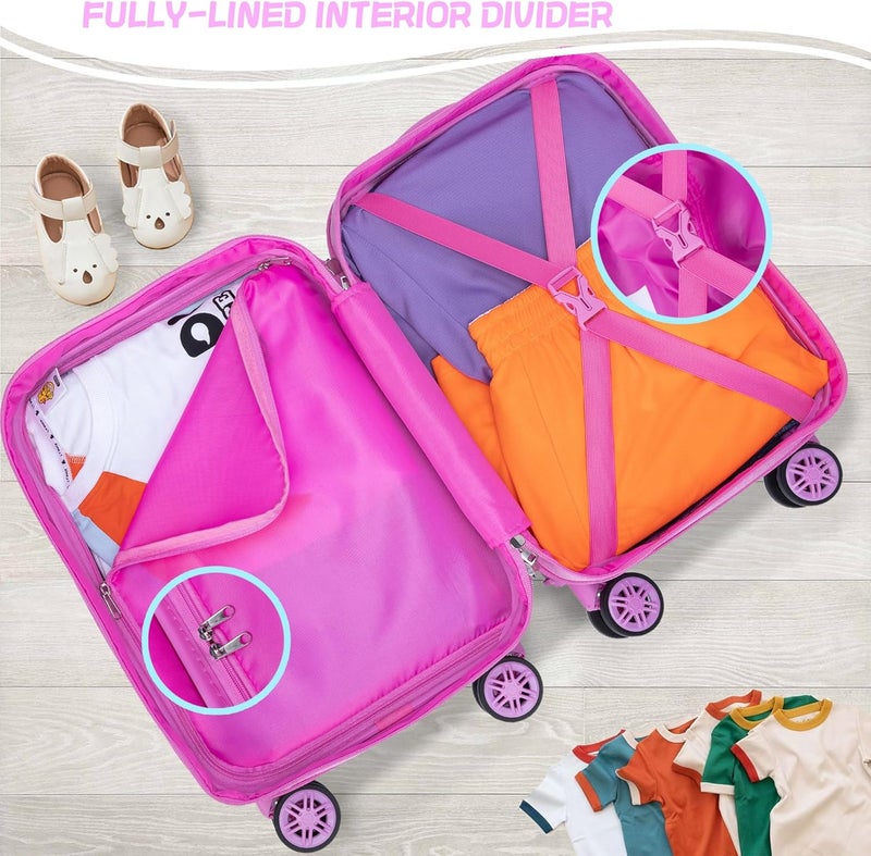 Inprof Cute Pink Mermaid Kid’s Luggage Set 5 Piece Suitcase Set 16’’ Hardside Luggage with Spinner Wheels Girls Boys Carry on Toddler Luggage Travel Rolling Luggage Carry on Luggage Airline Approved - Image 4
